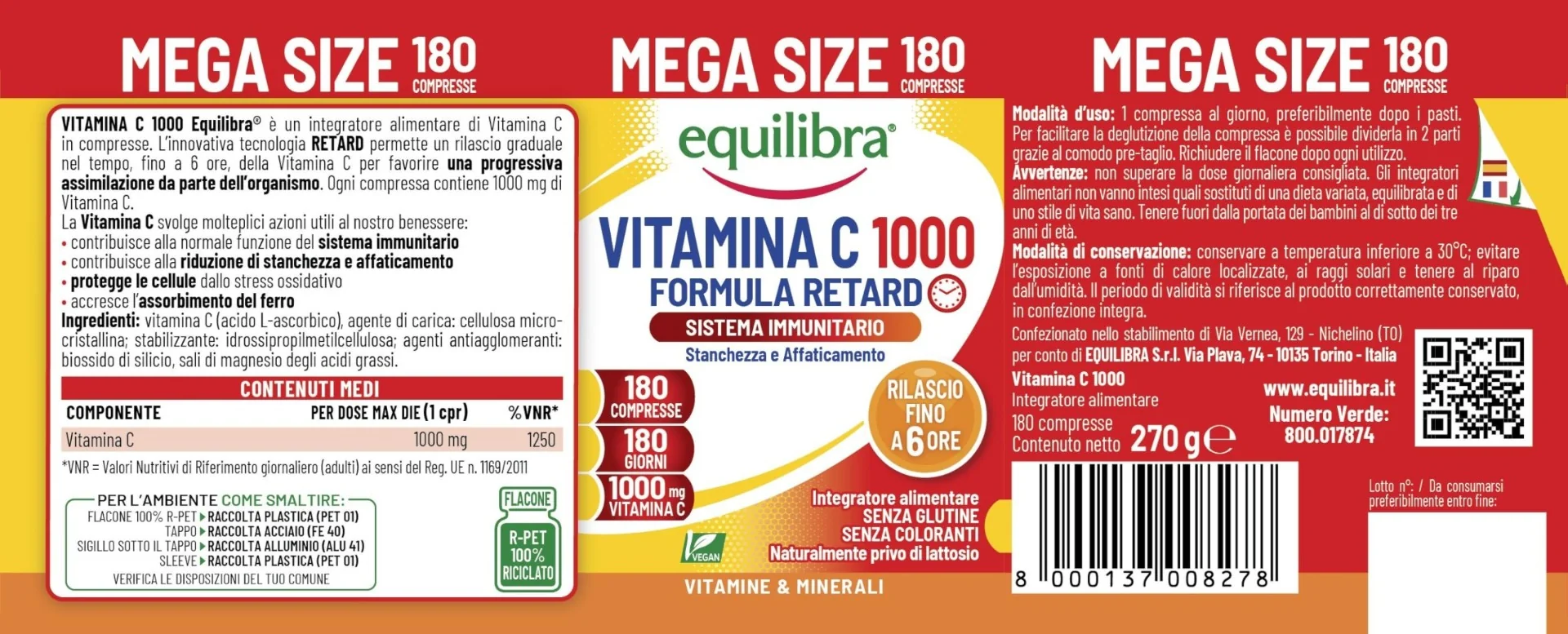 Equilibra Vitamina C 180 Compresse Sistema Immunitario