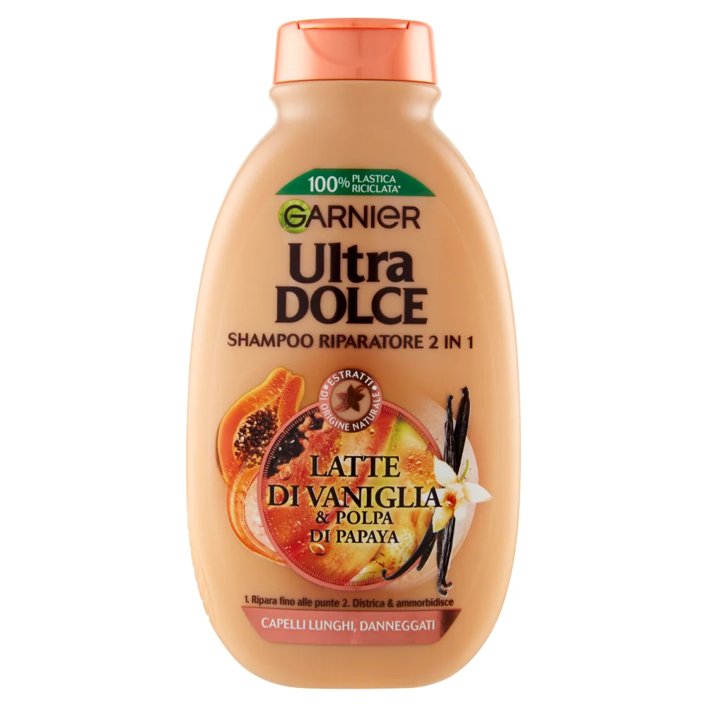 Garnier Ultra Dolce Shampoo Vaniglia e Polpa di Papaya 250 ml Shampoo Detergente per Capelli Lunghi