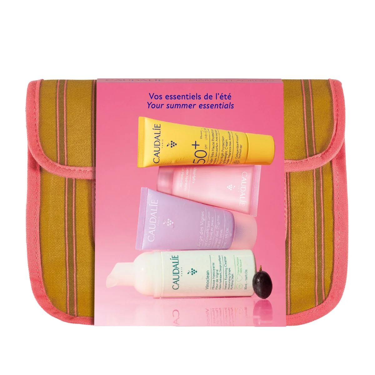 Caudalie Estate Trousse 2026 Fluido Viso SPF 50+ 20 ml + Gel Idratante 15 ml + Gel Doccia 30 ml + Mousse Detergente 50 ml