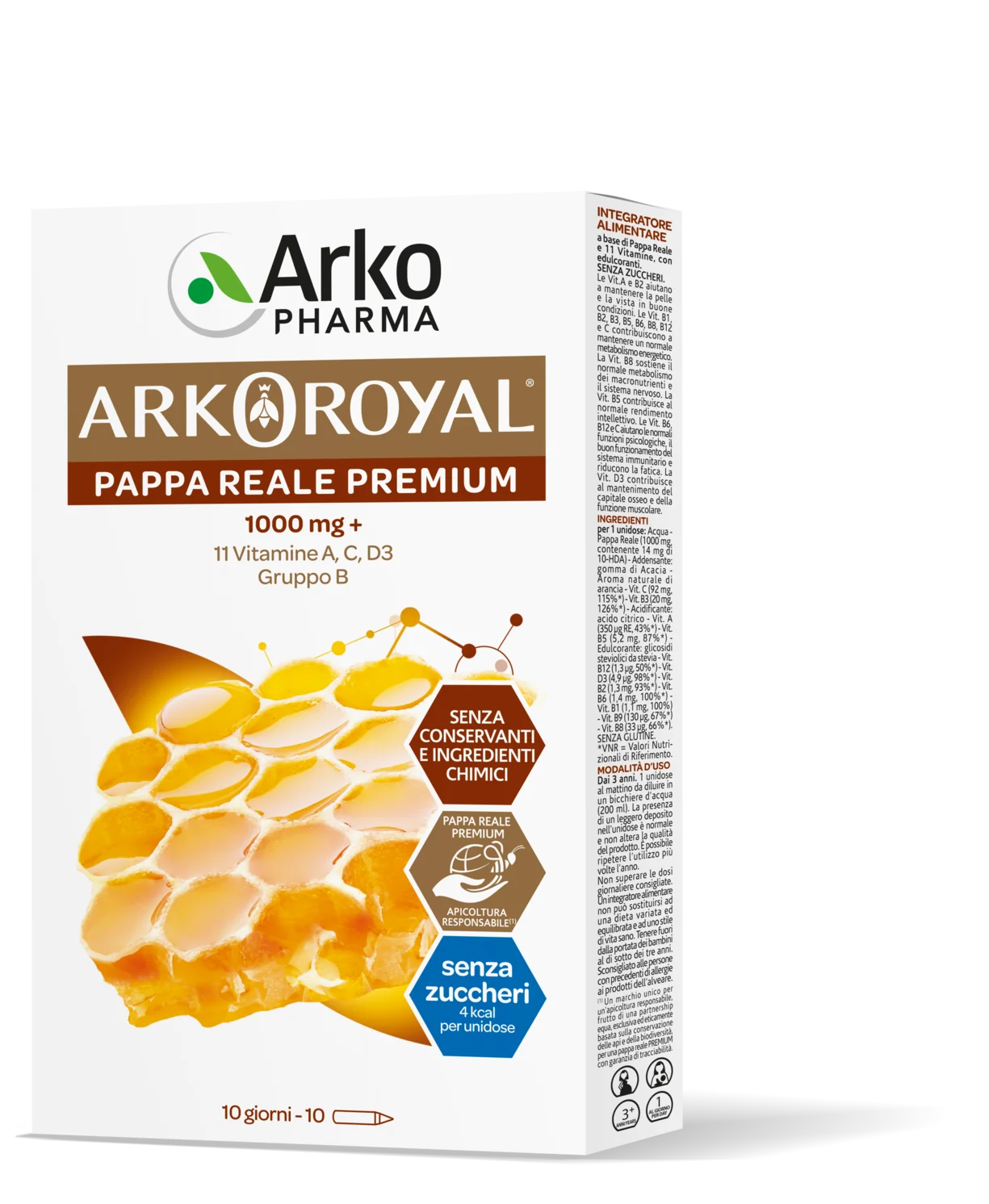 Arkopharma Arkoroyal Pappa Reale Premium 1000 mg + Vitamine 10 Flaconcini Metabolismo Energetico