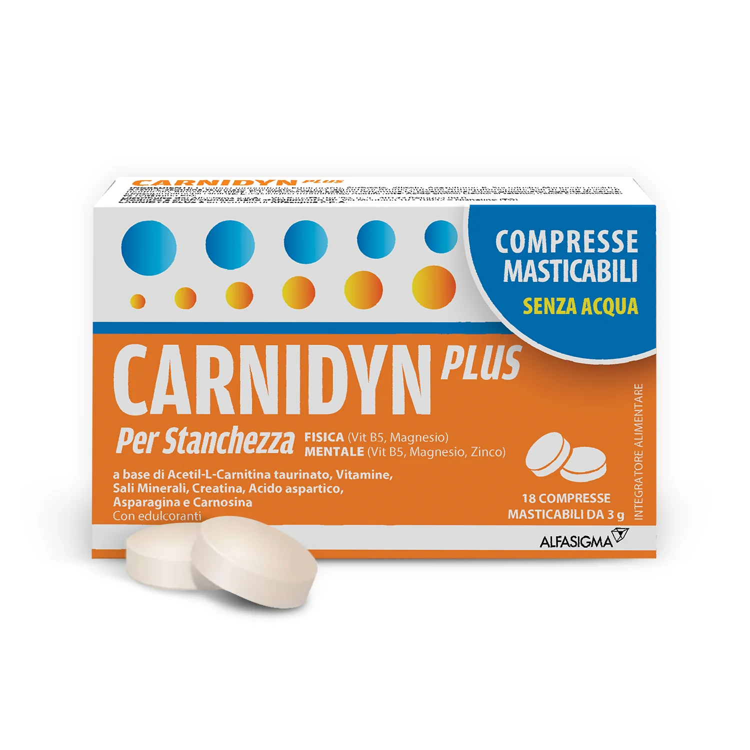 Carnidyn Plus 18 Compresse Masticabil Stanchezza Fisica e Mentale