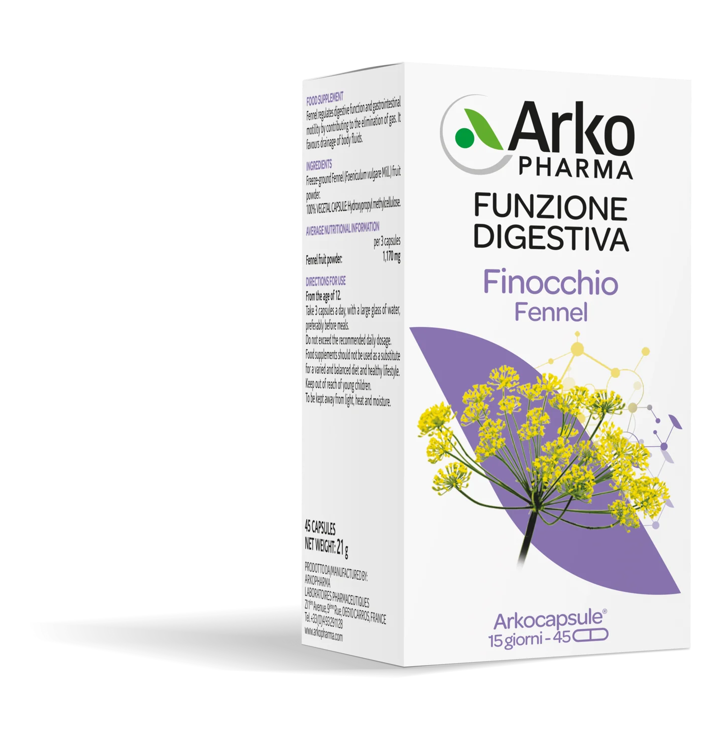 Arkopharma Finocchio 45 Capsule Contro i Gonfiori Addominali