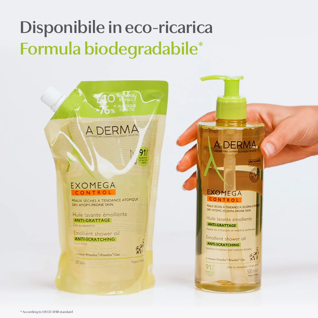A-Derma Exomega control Special Pack 1+1 Olio lavante emolliente 500ml + Eco ricarica 500 ml IN OMAGGIO