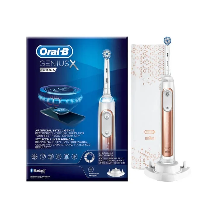 Oral-B Genius X 20100 S Spazzolino Elettrico Color Oro Rosa Dotato di Timer ed Intelligenza Artificiale