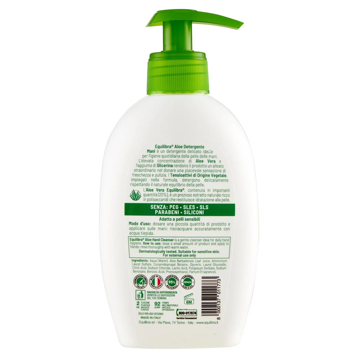 Equilibra Aloe Detergente Mani 300 Ml Dermatologicamente Testato