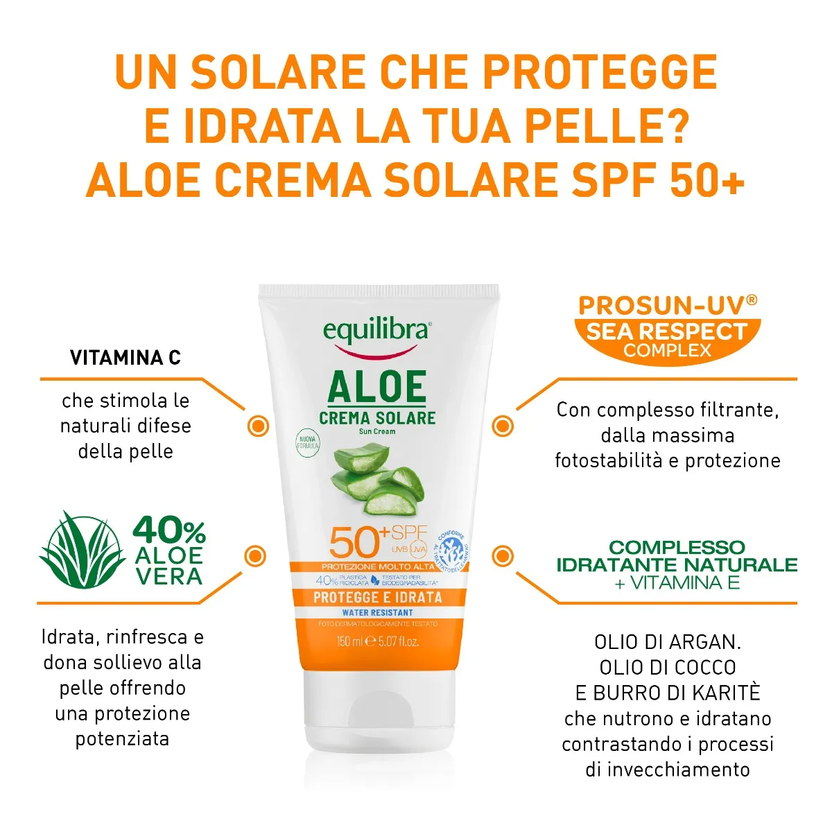 Equilibra Crema Solare Aloe Spf 50 + 150 ml Protezione Solare Alta