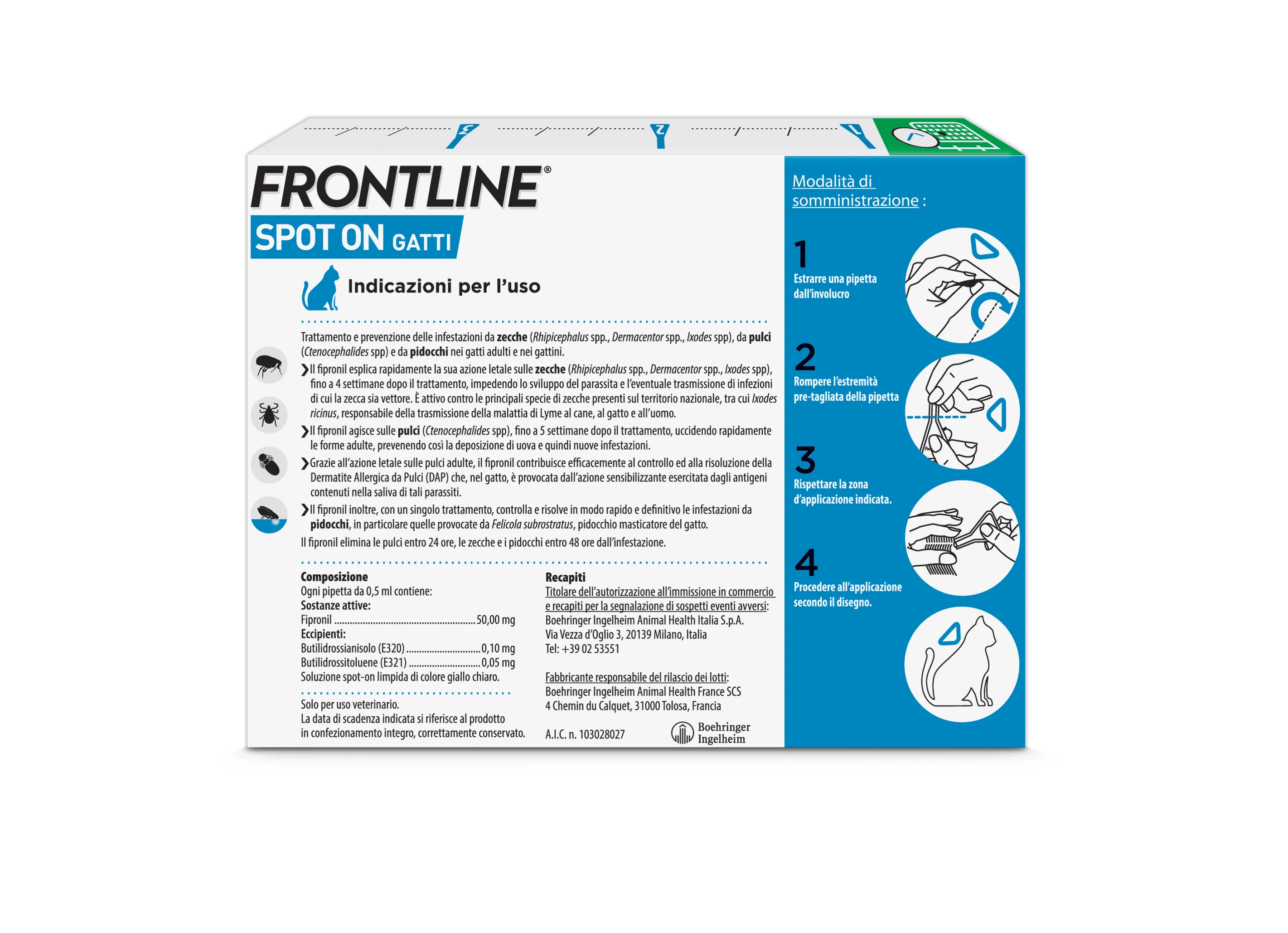 Frontline Spot On Gatti X3 Antiparassitario Contro Pulci, Zecche E Pidocchi