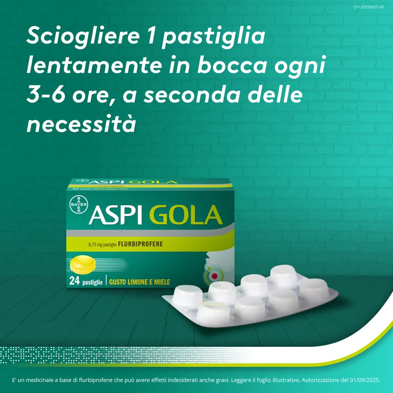 Aspi Gola Antinfiammatorio 24 caramelle Miele-Limone Mal di Gola