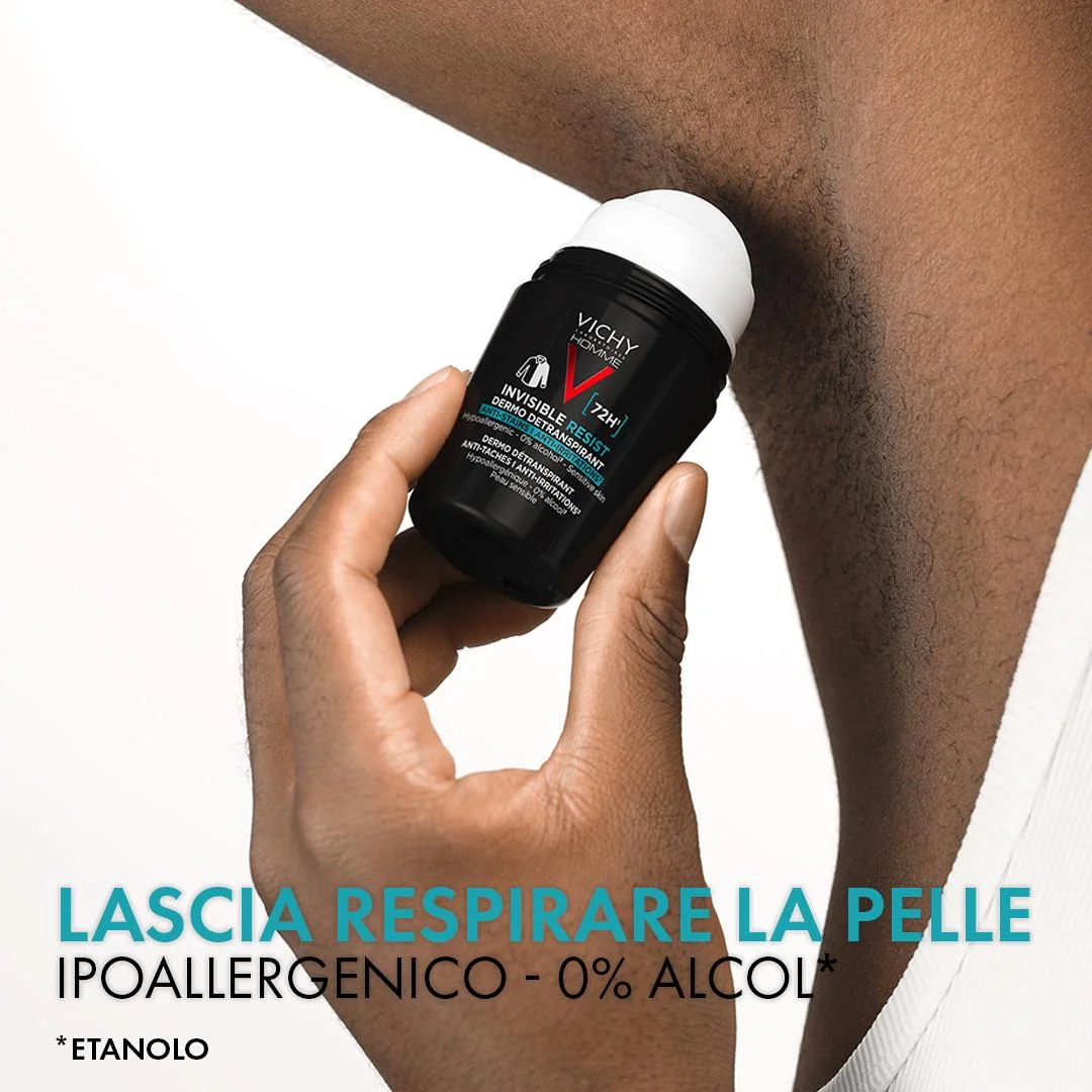 Vichy Homme Deodorante Roll-On Invisibile 72H, 50 Ml Freschezza Duratura