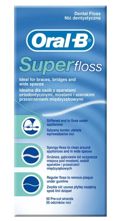 Oral-B Superfloss Filo Interdentale 50 Fili Pre-Misurati Ponti e Apparecchi Ortodontici