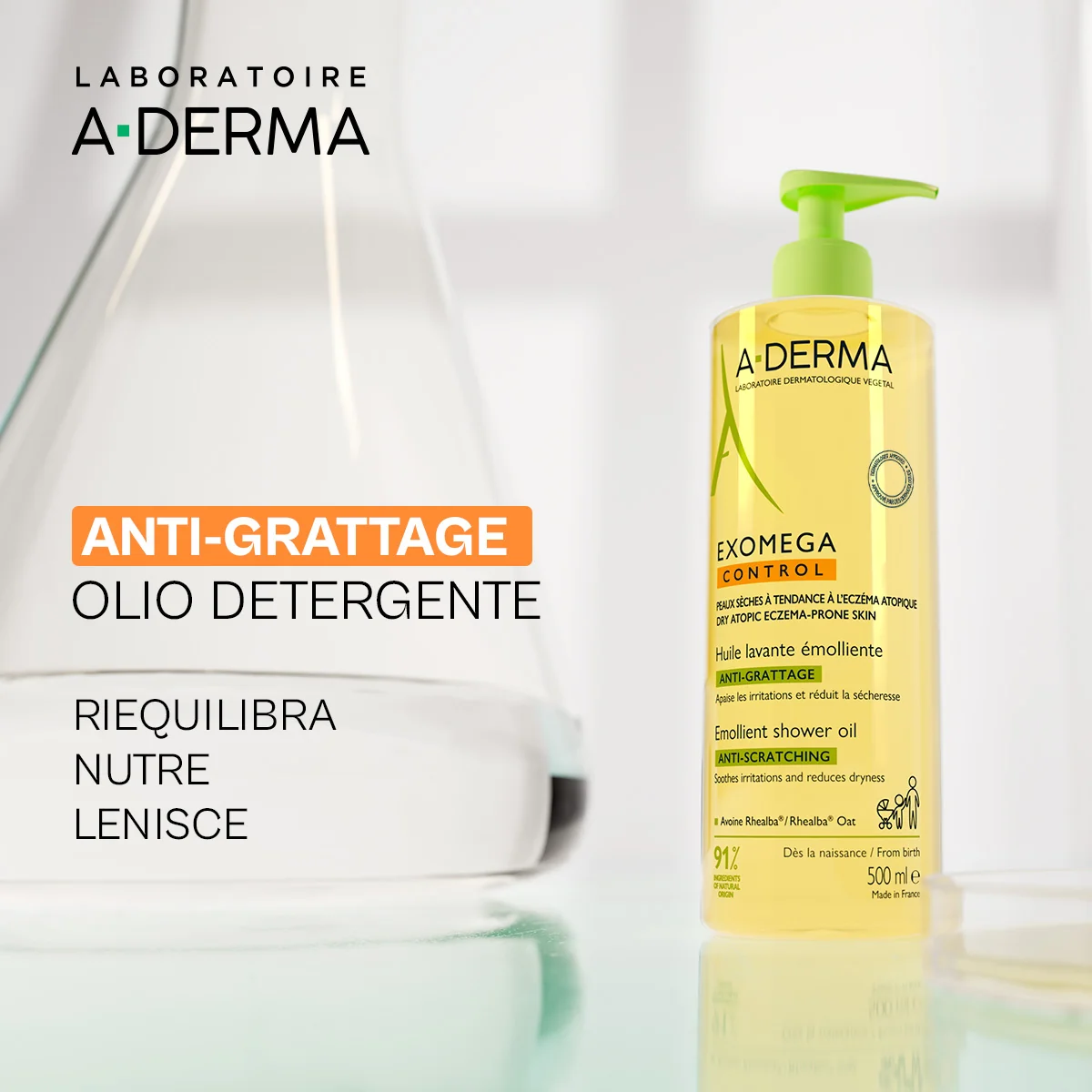 A-Derma Exomega Control Olio Lavante Emolliente  “Anti-Grattage”  500 ml Pelle Secca a Tendenza Atopica