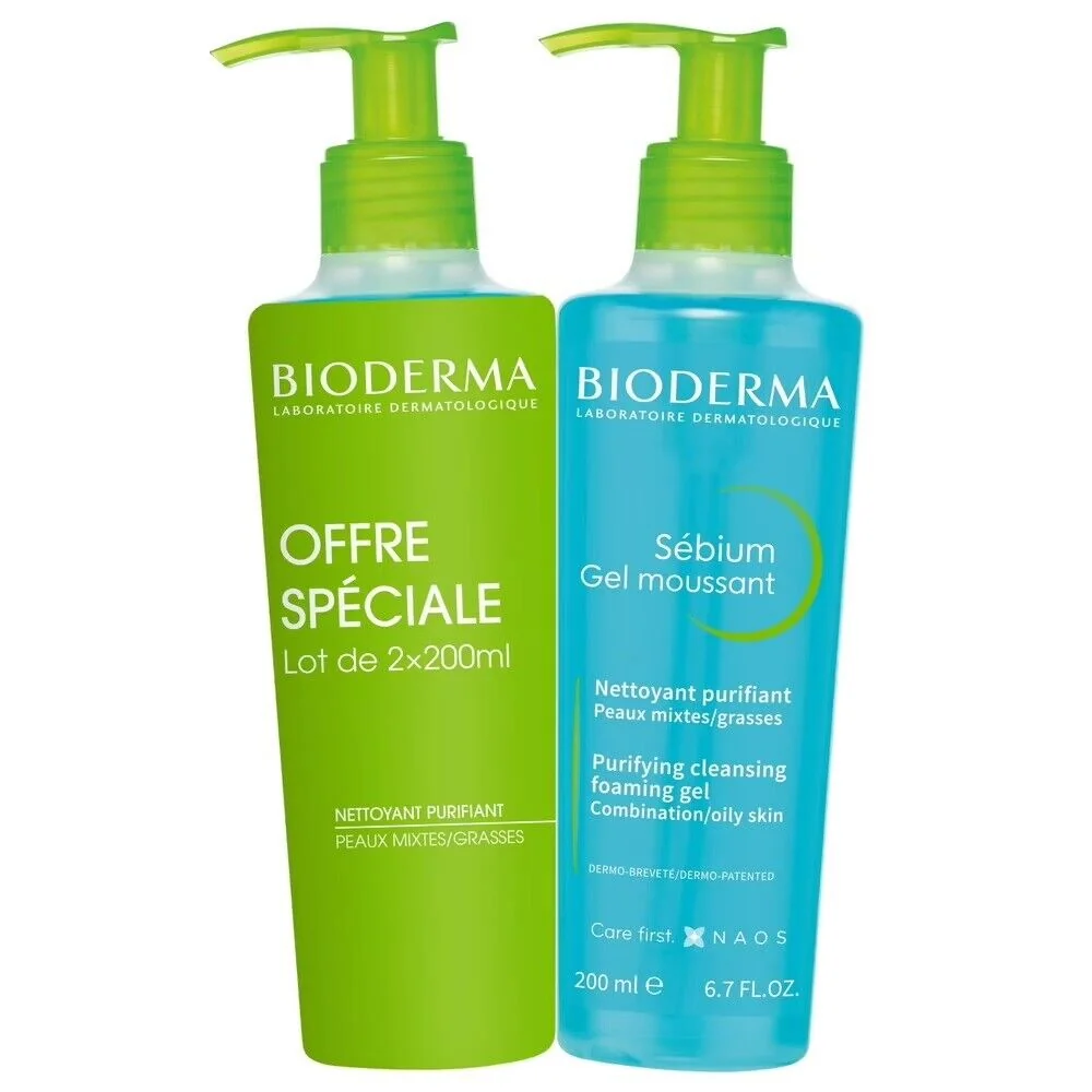 Bioderma Sébium Gel Moussant Nettoyant Purifiant 2 X 200 Ml Azione Detergente