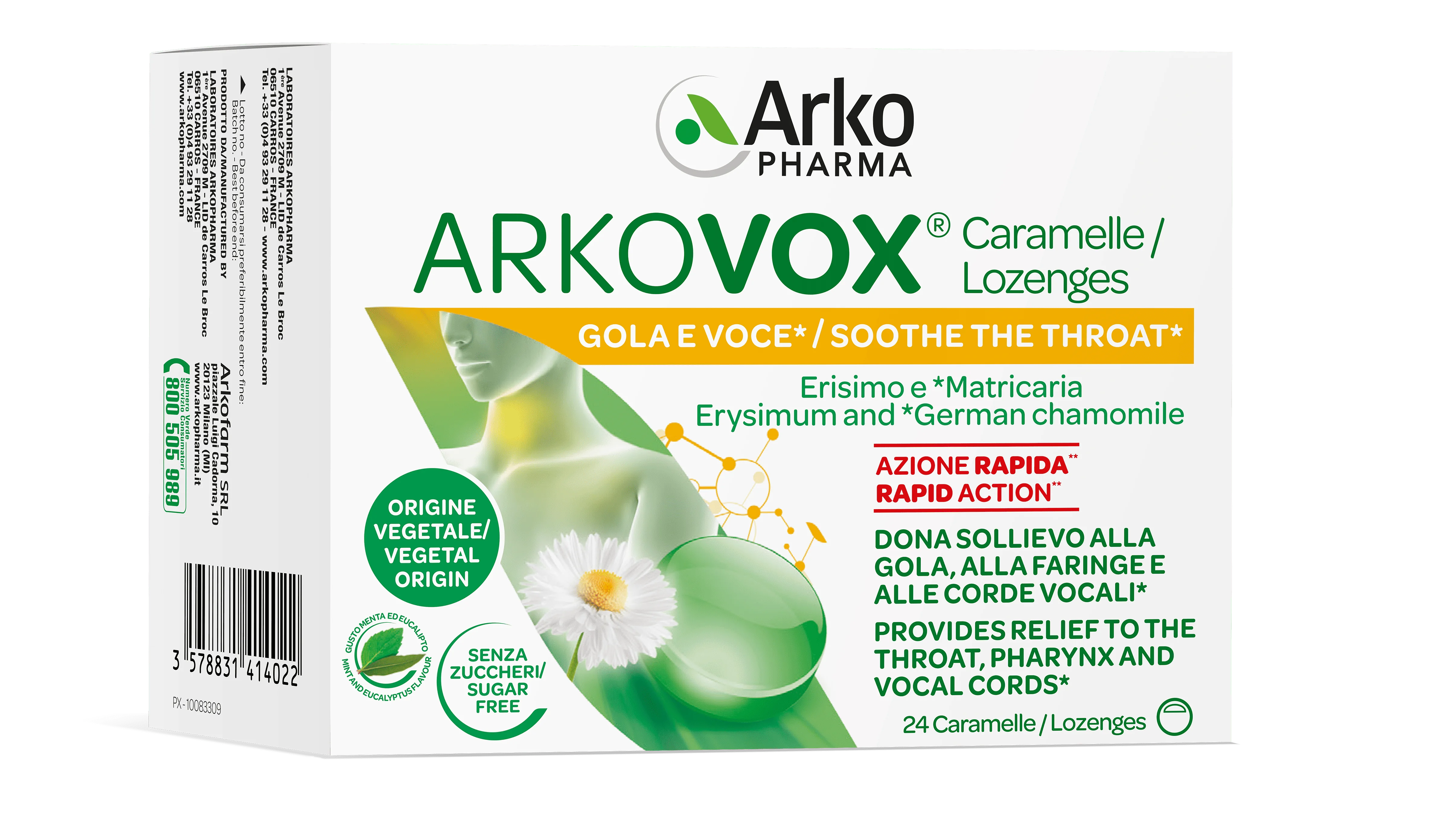 Arkopharma Arkovox Menta Eucalipto 24 Caramelle Sollievo voce e gola