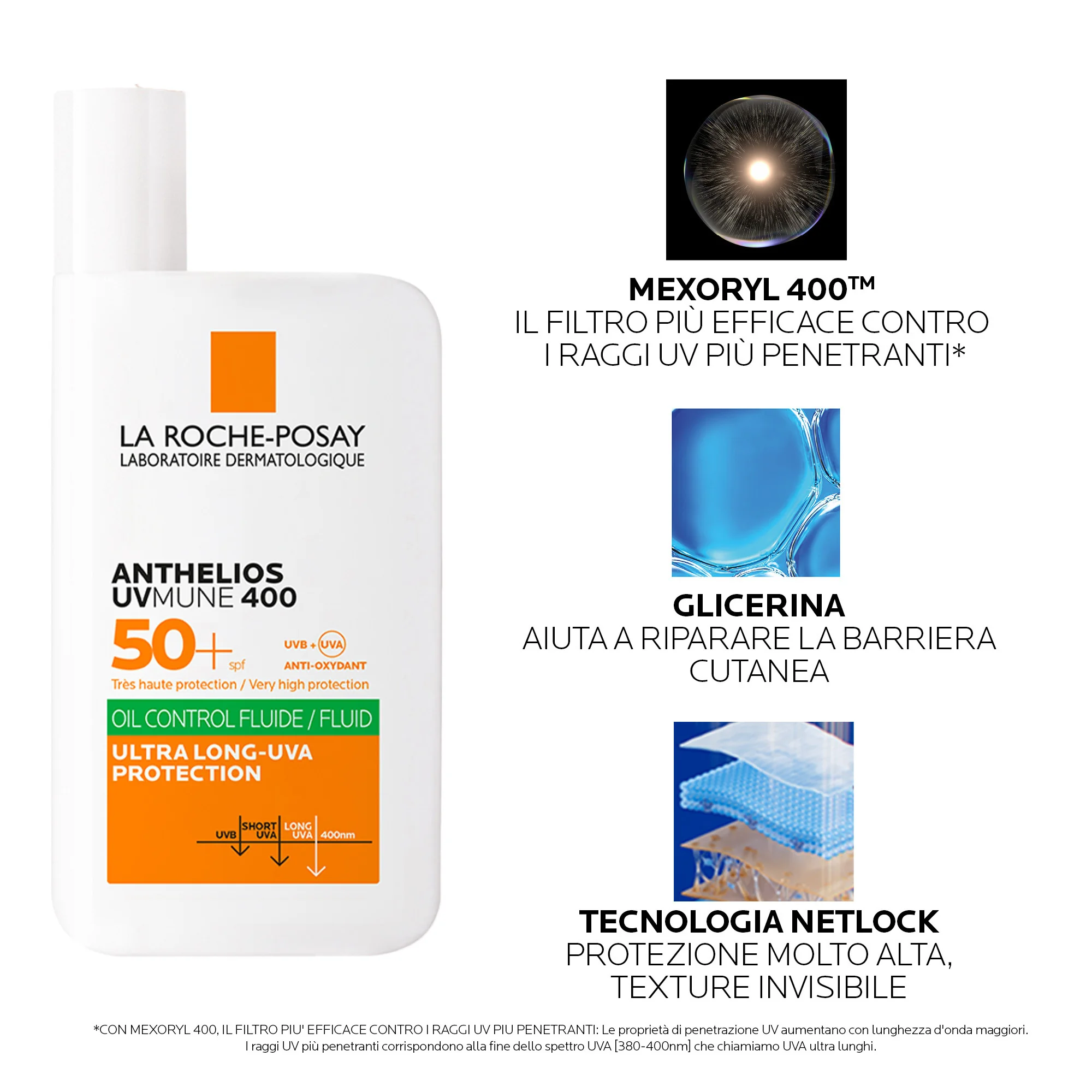 La Roche-Posay Anthelios UVMune 400 Fluido Oil Control SPF50+ 50 ml Solare Viso Ideale per la pelle grassa