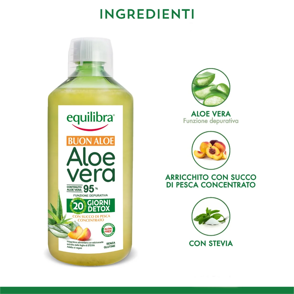 Equilibra Buon Aloe Vera 95% Con Succo Di Pesca 1L Azione Depurativa