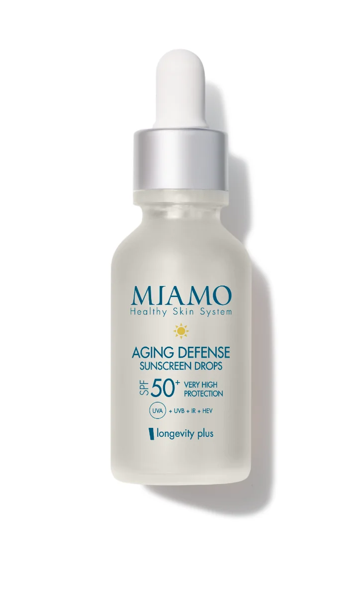 Miamo Longevity Plus Aging Defense Sunscreen Drops 30 ml Siero Viso Anti-Età con Protezione Solare SPF 50+