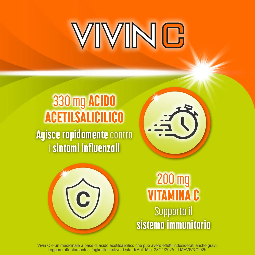 Vivin C 330 + 200 mg 20 Compresse Effervescenti Sintomi Influenzali