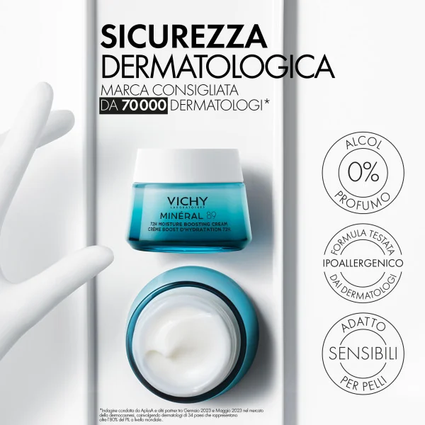 Vichy Minéral 89 Crema Viso 50 Ml Idratazione profonda 72h per tutti i tipi di pelle