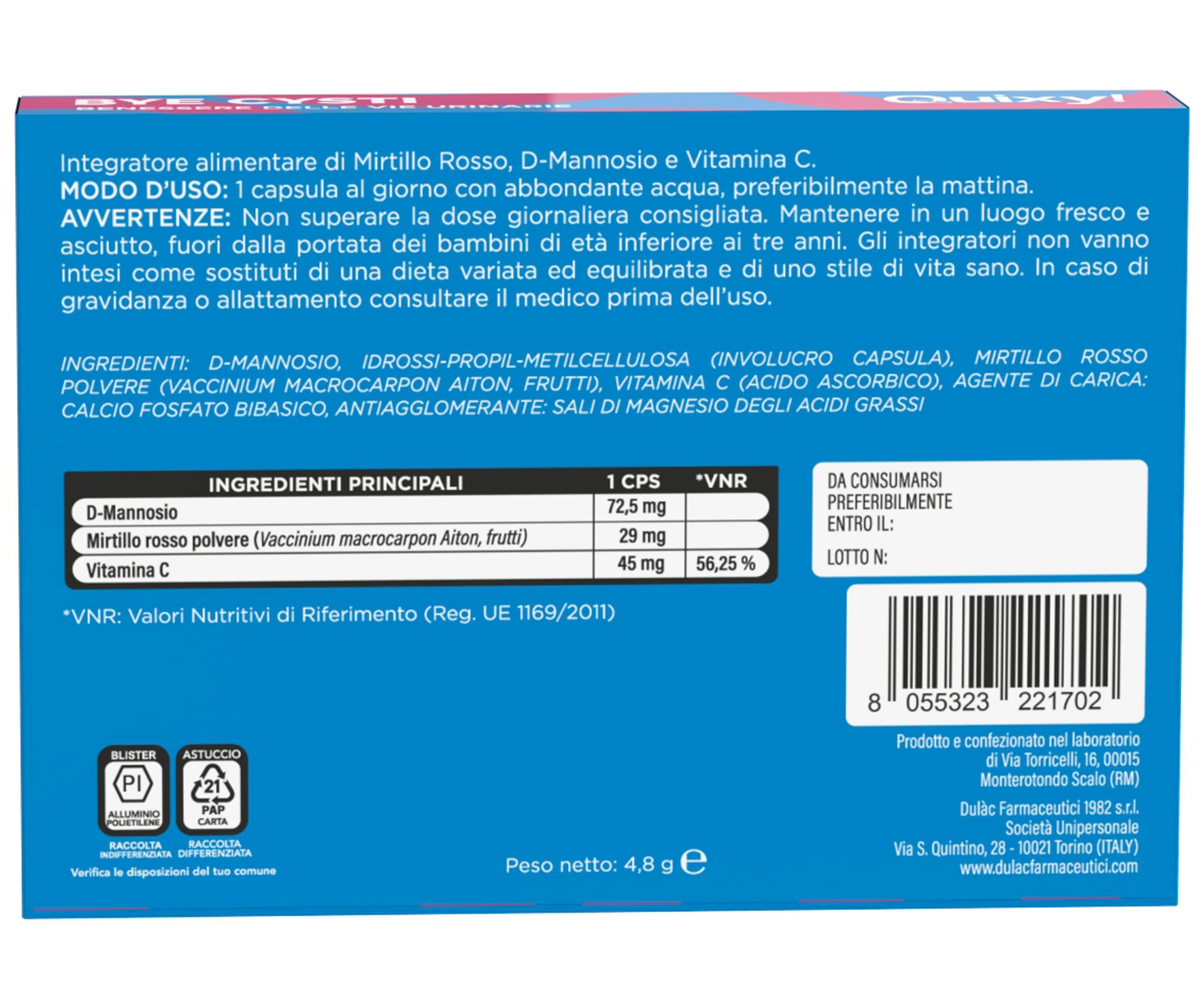 Ec Quixy Bye Cisty 15Cps Benessere Vie Urinarie