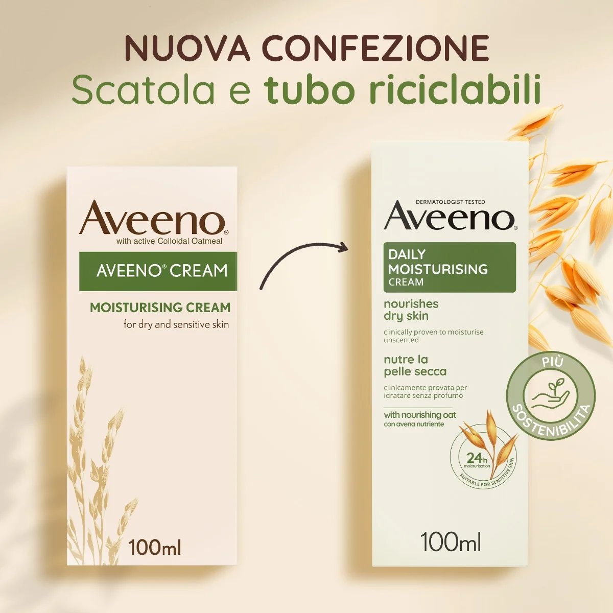 Aveeno Daily Moisturising Crema Idratante 100 ml Crema Corpo per Pelli da Normali a Secche
