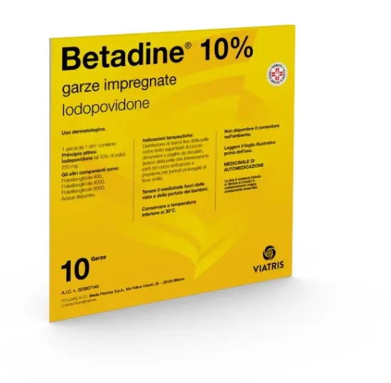 Betadine 10% Iodopovidone 10 Garze Impregnate 10 x10