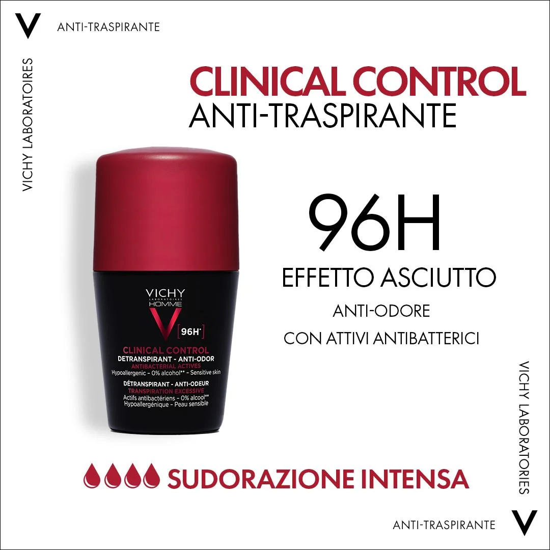 Vichy Homme Clinical Control Deodorante Roll-On 96h 50 Ml Protezione Duratura