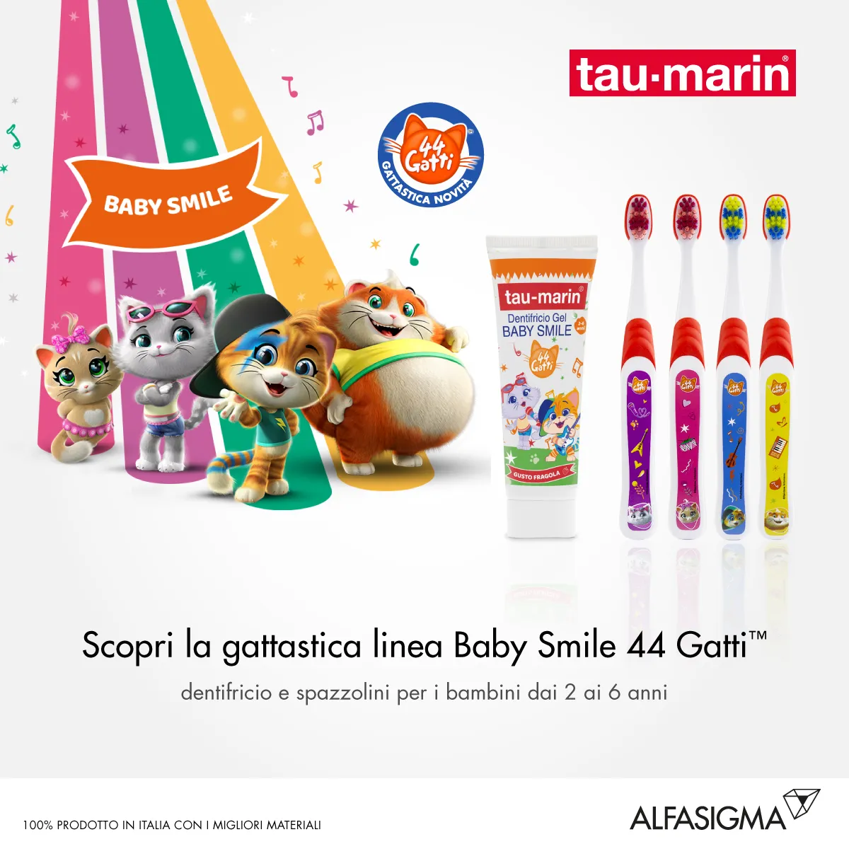 Tau-Marin Baby Smile Dentifricio Gel 2-6 Anni 50 ml Edizione Limitata 44 Gatti