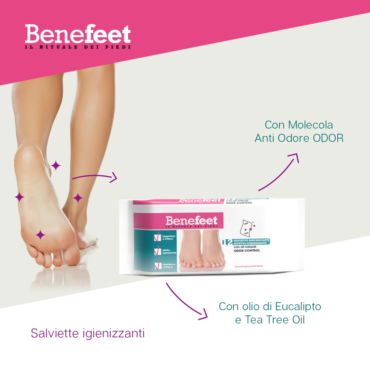 Benefeet Salviette Odor Control 12 Pezzi Azione rinfrescante e igienizzante