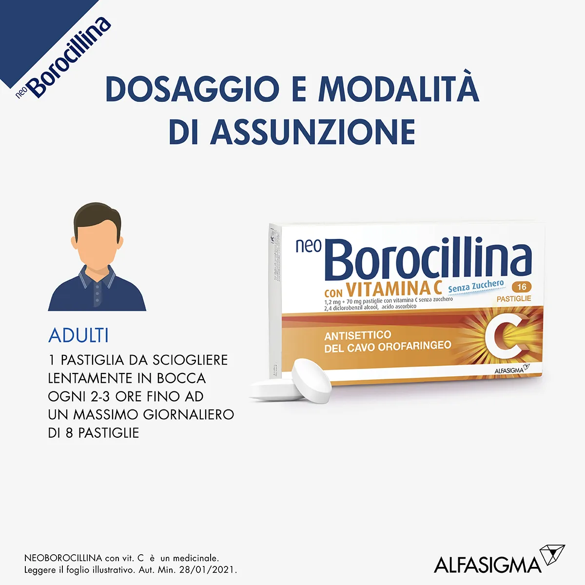 Neoborocillina C Senza Zucchero 16 Pastiglie Antisettico Del Cavo Orofaringeo