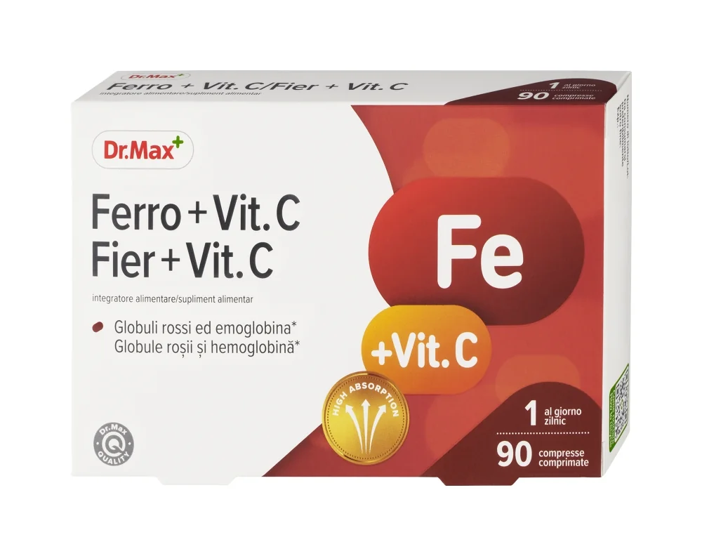 Dr. Max Ferro + Vitamina C 90 Compresse Supporto a Sistema Immunitario e Metabolismo Energetico