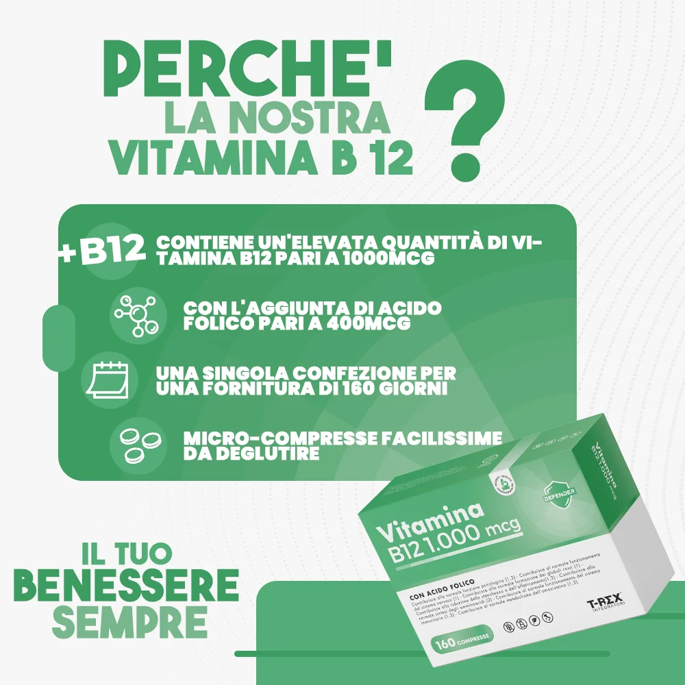 T-Rex Vitamina B12 1000 160 Compresse Stanchezza e Affaticamento