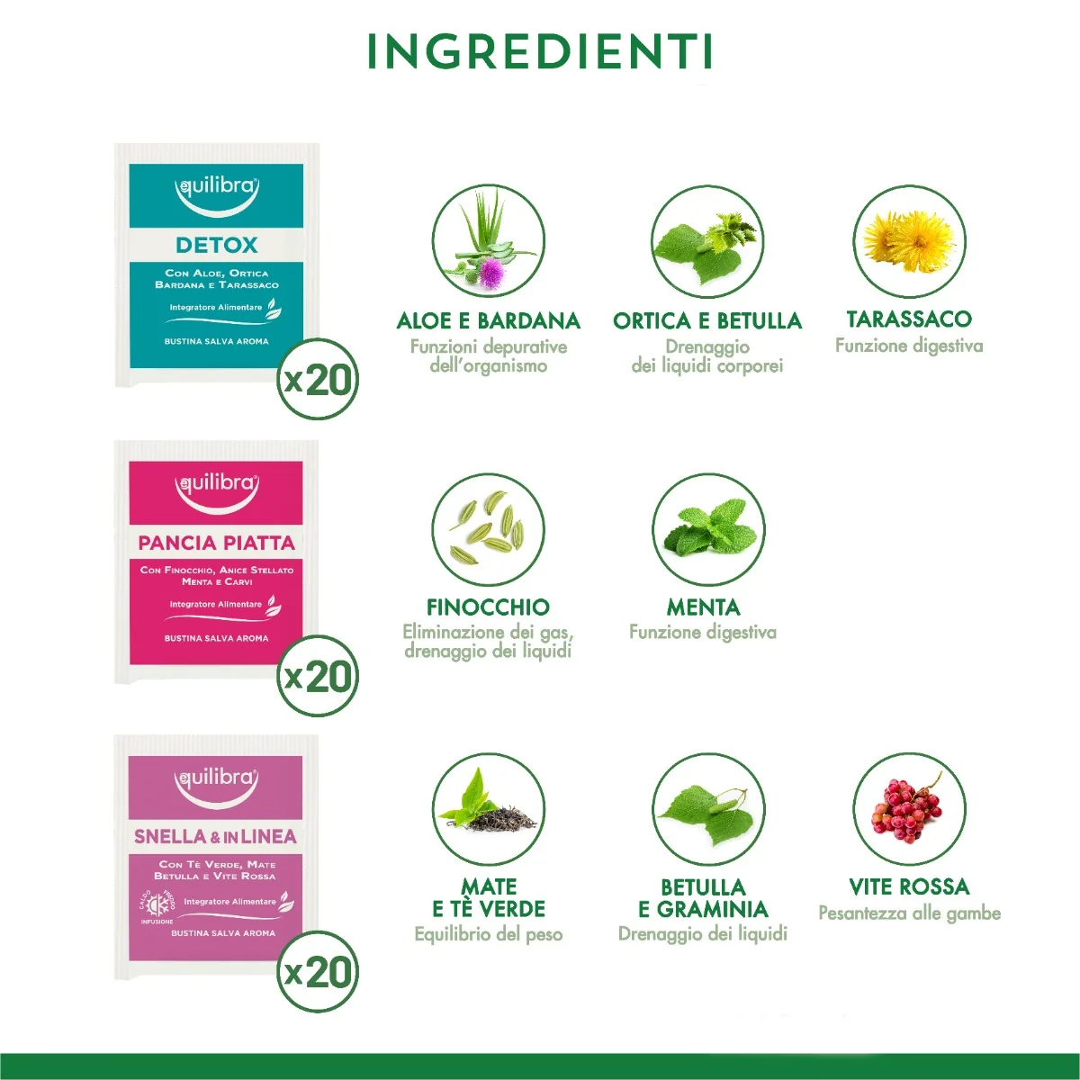 Equilibra Cofanetto Tisane Slim & Detox 60 filtri Tisane per il Benessere del Corpo