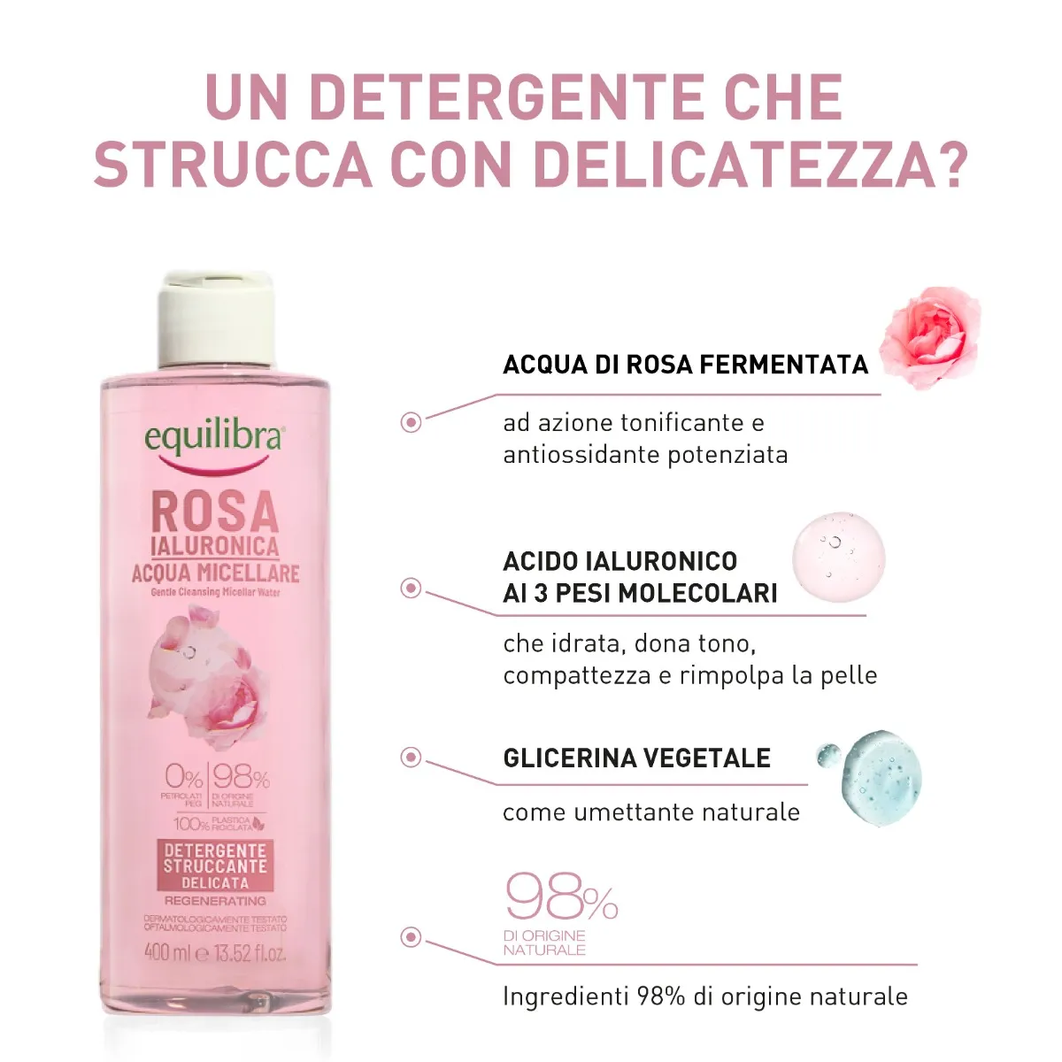 Equilibra Rosa Acqua Micellare 400 Ml Detergente e Struccante