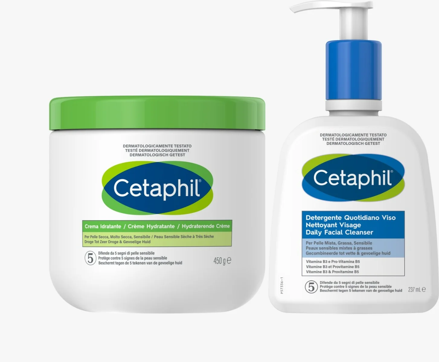 Cetaphil Bipack Crema 450g + Detergente Quotidiano 237 ml Routine Idratante Viso