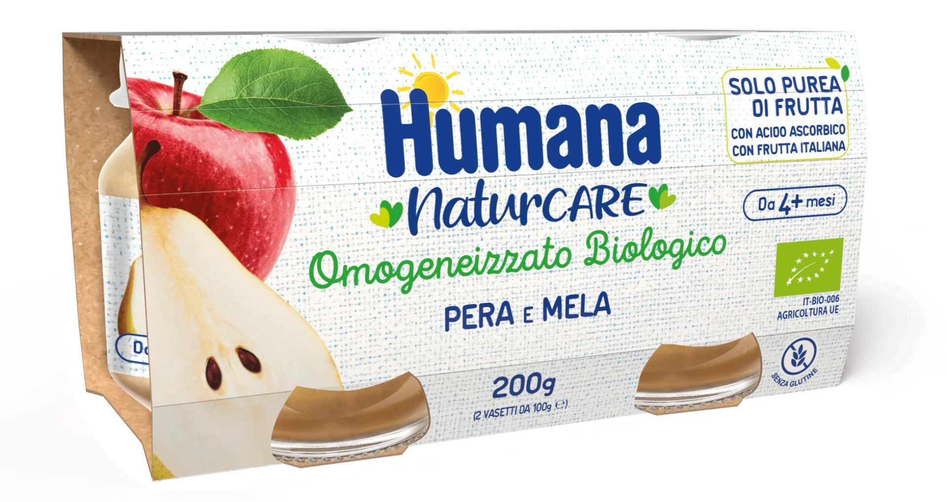 Humana Omogeneizzato Biologico Mela Pera 2x100 g Alimento per Infanzia