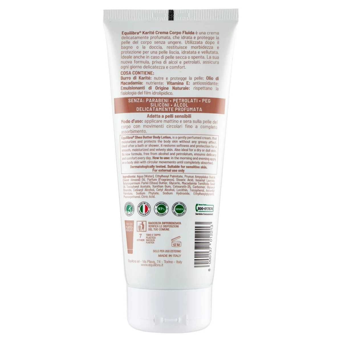 Equilibra Crema Fluida Corpo Karite' 200 Ml Azione Idratante