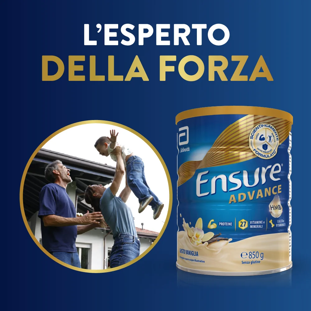 Ensure Advance 850 g Gusto Vaniglia Integratore Alimentare Proteico e Multivitaminico con HMB Formato Polvere