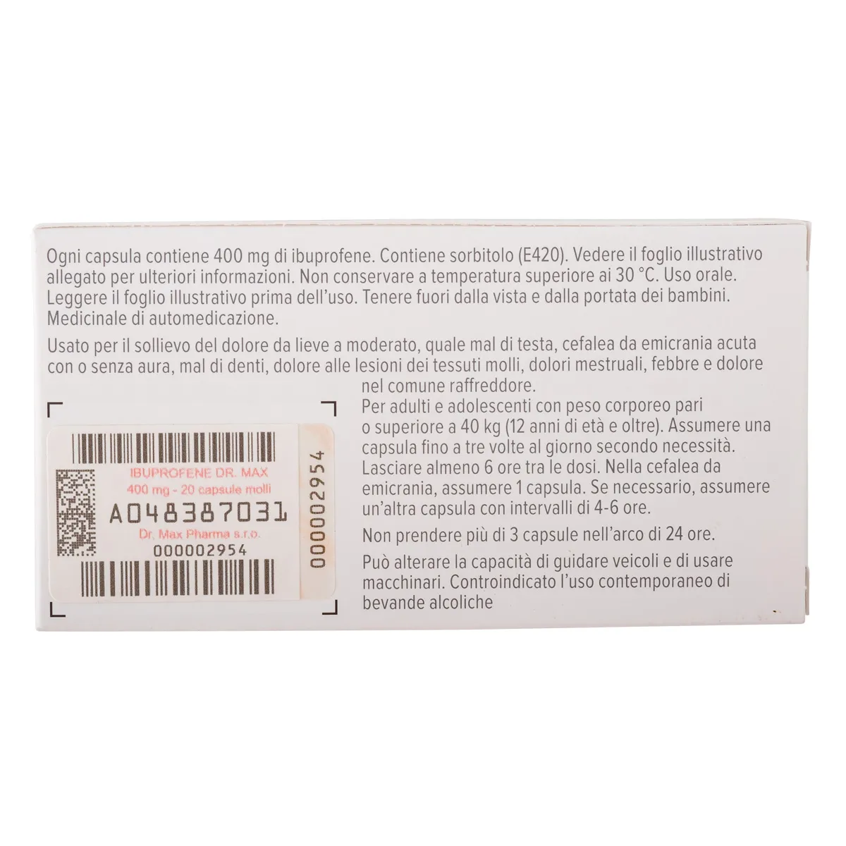 Dr.Max Ibuprofene 400 mg 20 Capsule Antinfiammatori