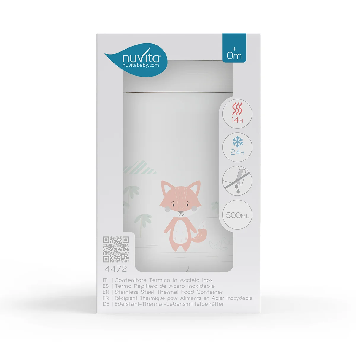 Nuvita Contenitore Termico Acciaio Inox Cibi Liquidi/Solidi Bianco 500 ml Chiusura Ermetica per Pappe e Brodo