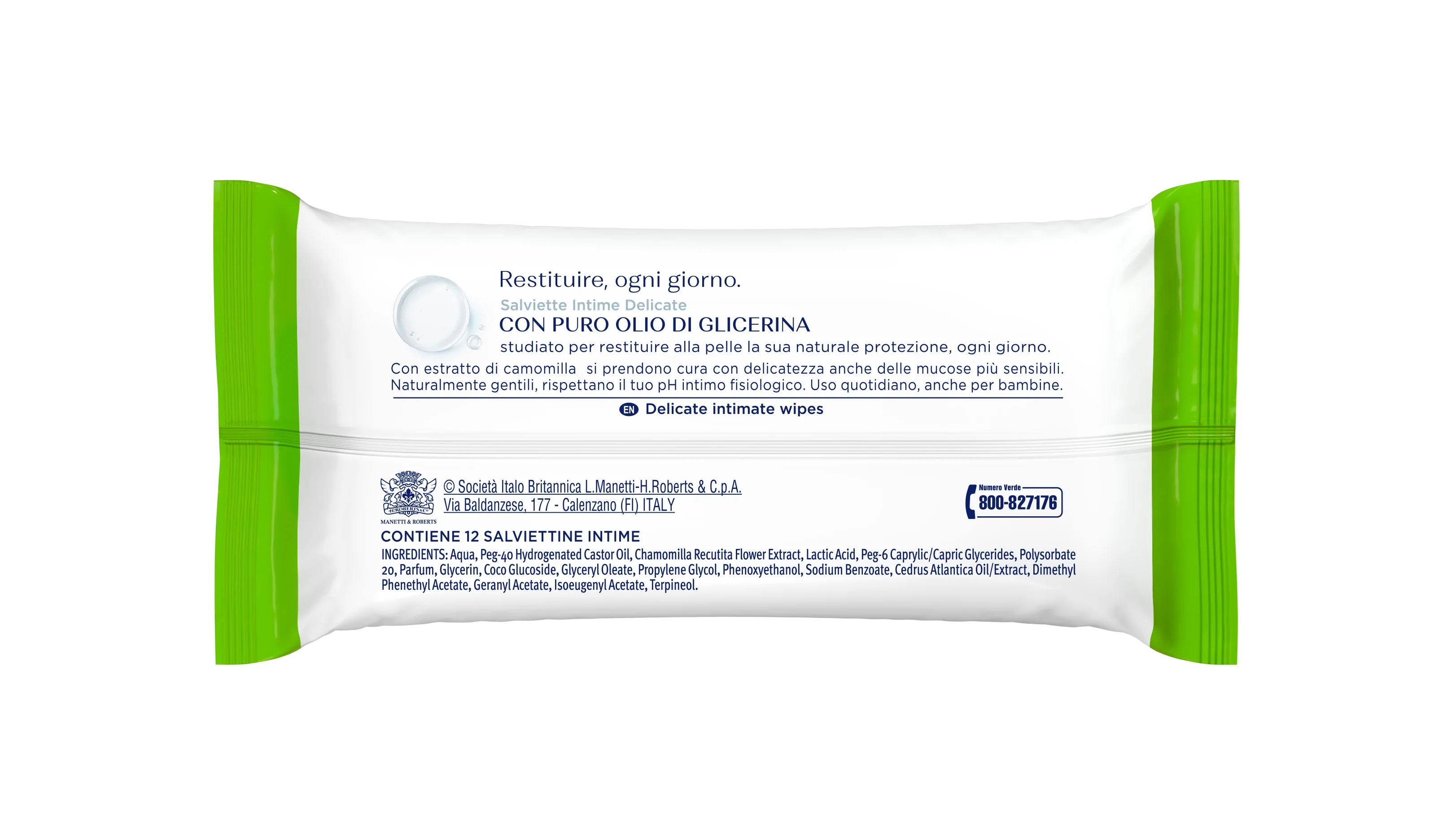 Intima Roberts Salviettine Intime Camomilla 12 Pezzi Con estratto di camomilla 100% Naturale