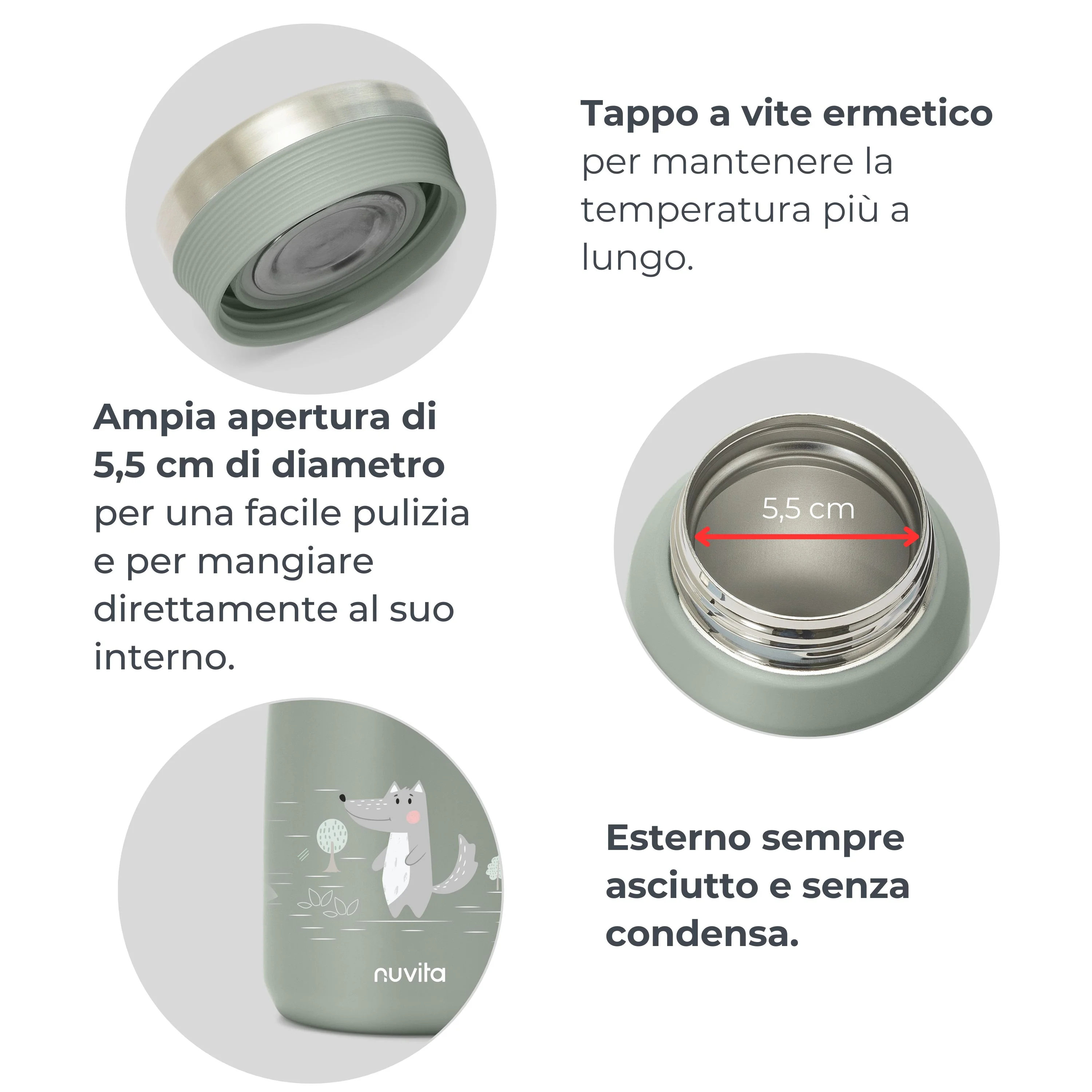 Nuvita Contenitore Termico in Acciaio Inox per Cibi liquidi e Solidi 500Ml Sage Green Contenitore Isotermico