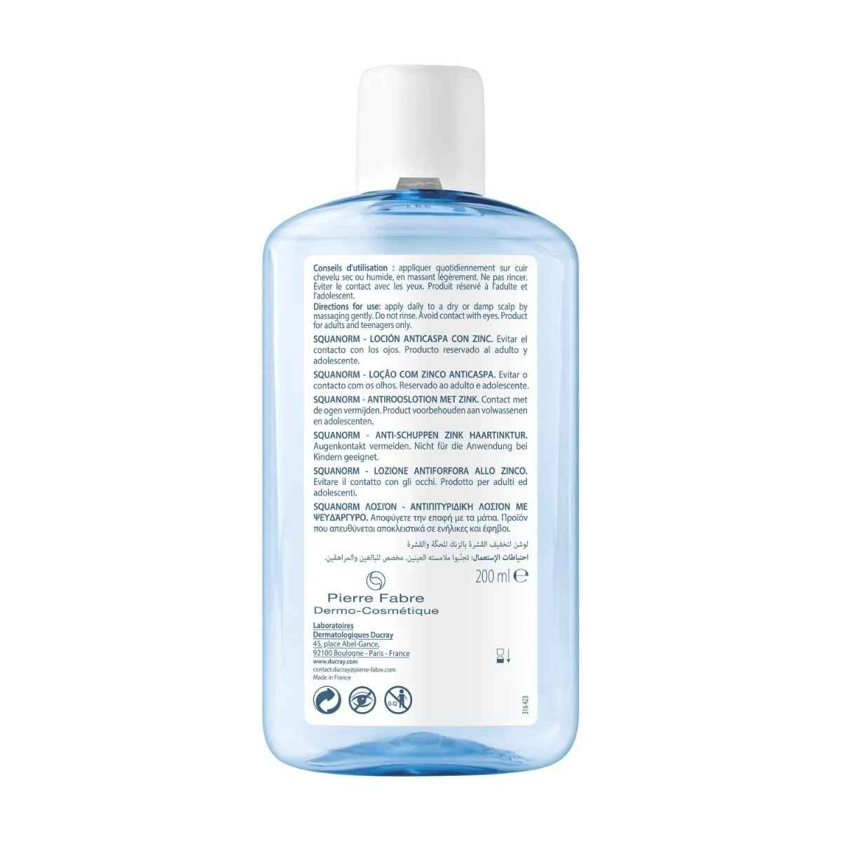 Ducray Squanorm Lozione Antiforfora allo Zinco 200 ml Forfora Secca e Grassa