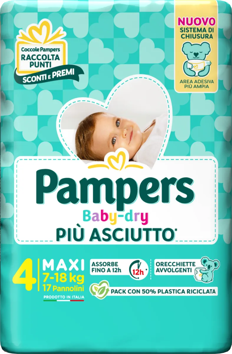 PAMPERS BABY DRY PANNOLINO DOWNCOUNT MAXI 17 PEZZI