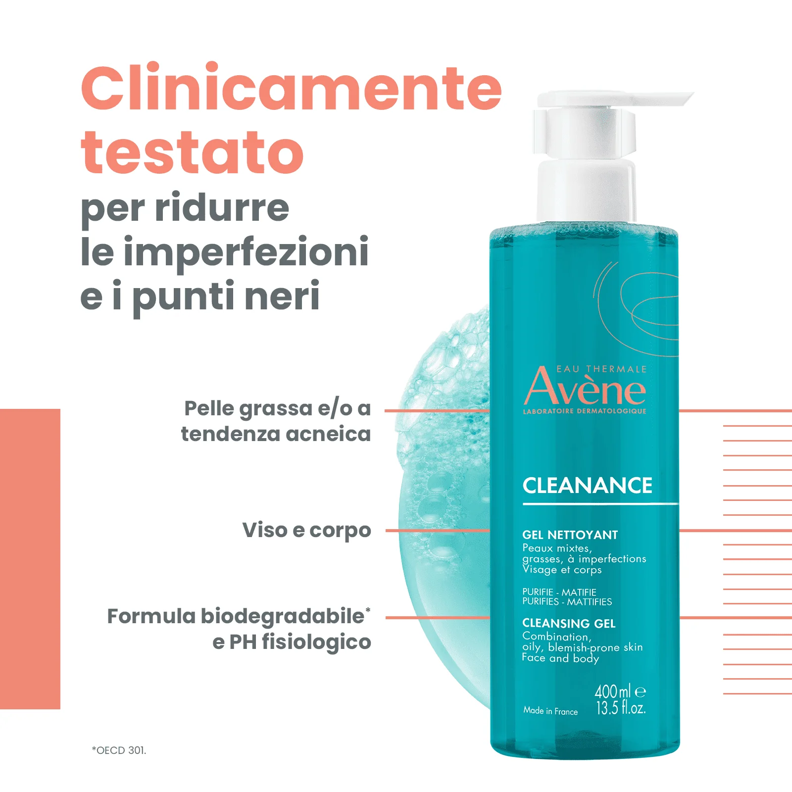 Eau Thermale Avène Cleanance Gel Detergente 400 ml Pelle Grassa a Tendenza Acneica