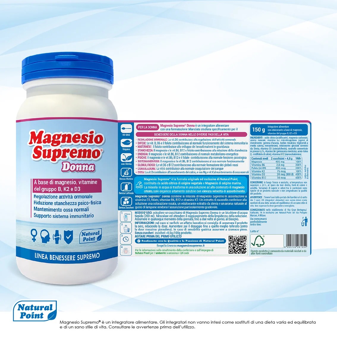 Magnesio Supremo Donna 150 g Integratore Magnesio e Vitamine