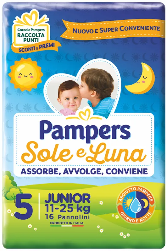 PAMPERS SOLE&LUNA JUNIOR PANNOLINI TAGLIA 5 (11-25 KG) 16 PEZZI