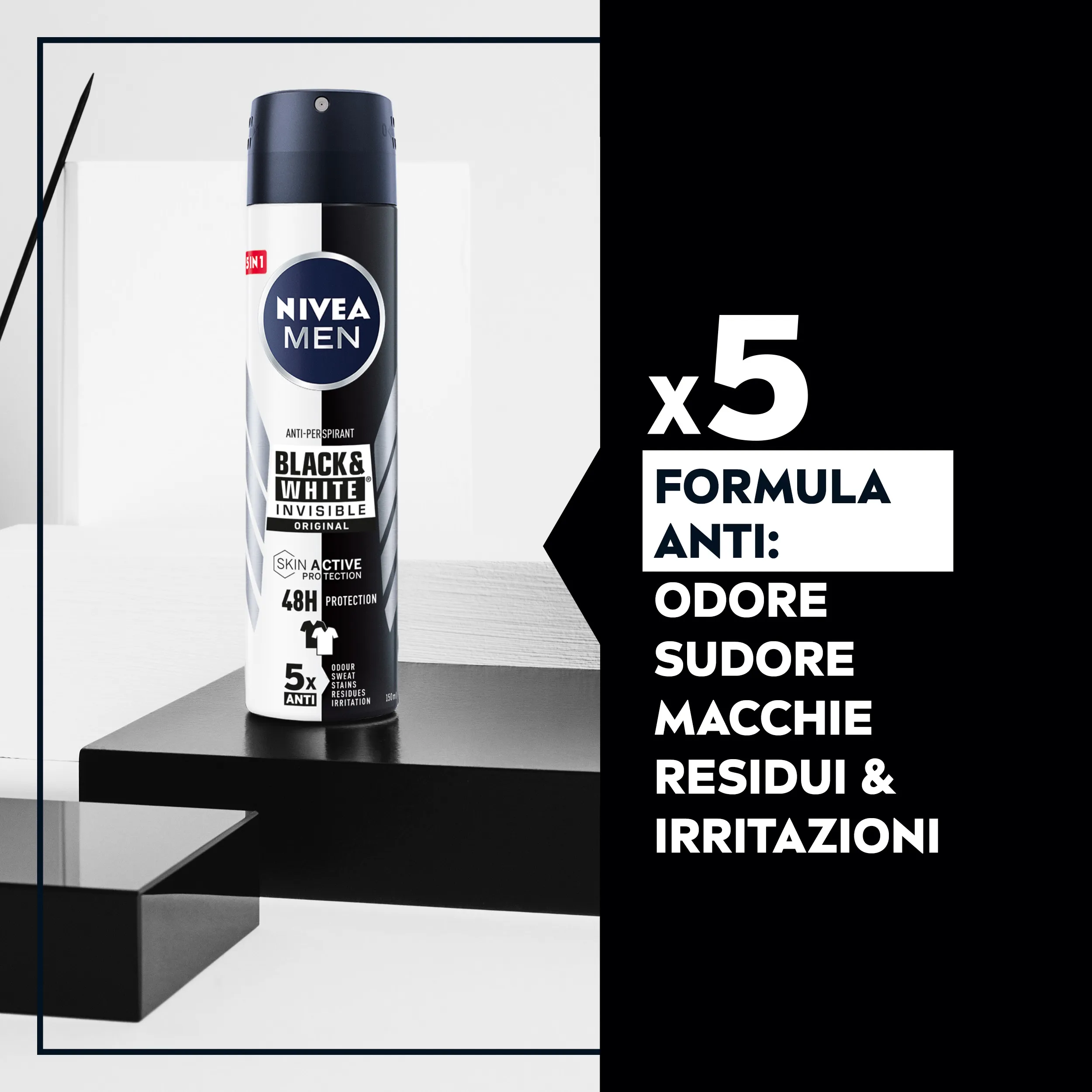 Nivea Deodorante Black & White Invisible Original Spray Anti-Aloni Per Tutti i Tipi di Pelle