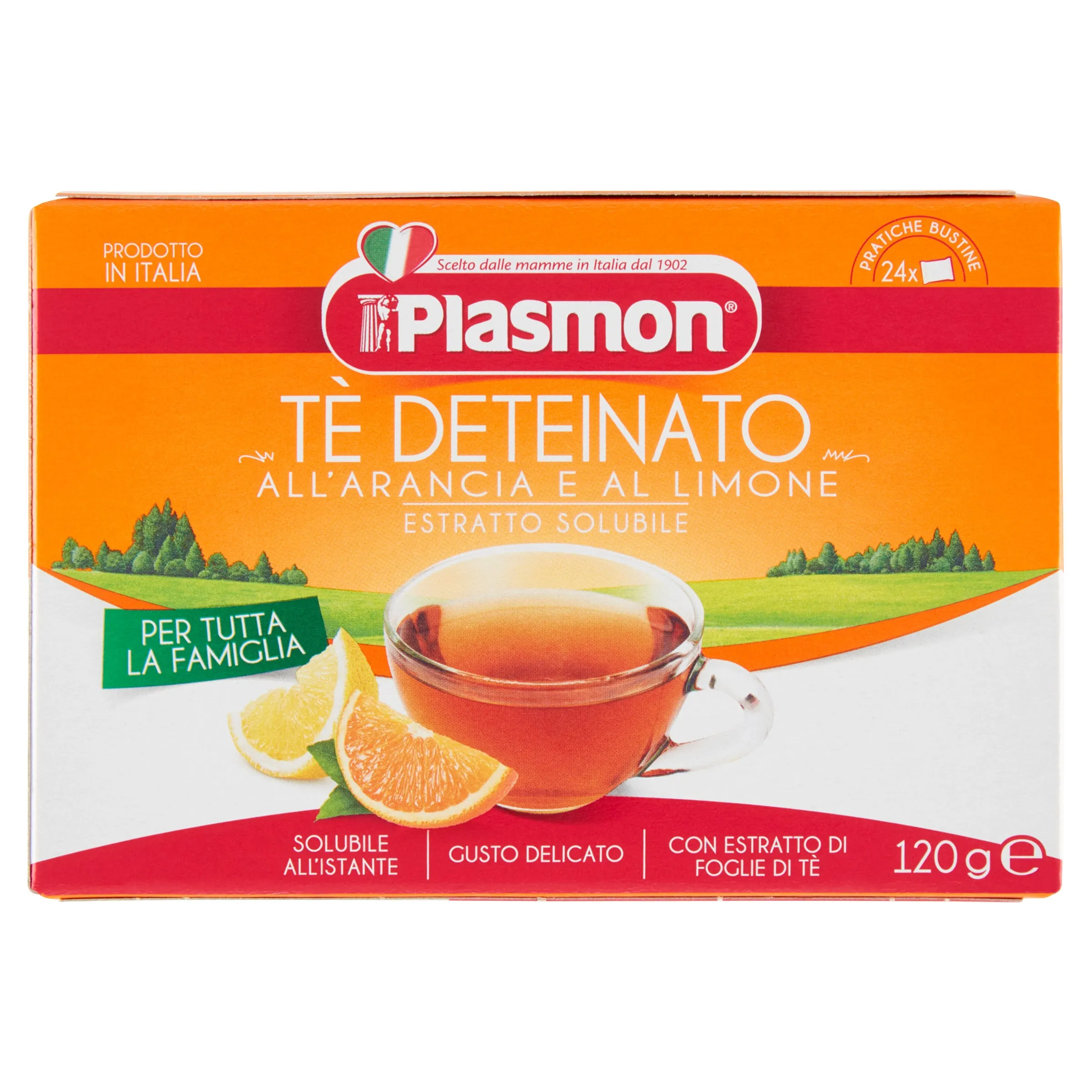 Plasmon Tè Deteinato Arancia e Limone Estratto Solubile 24 x 5 g Bevanda per l'infanzia