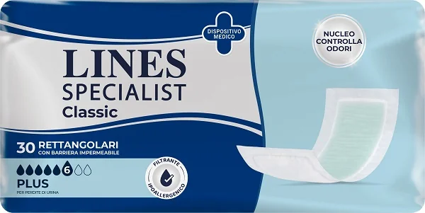 Pannolone Lines Specialist Classic Rettangolare Con Barriera Control 30 Pezzi