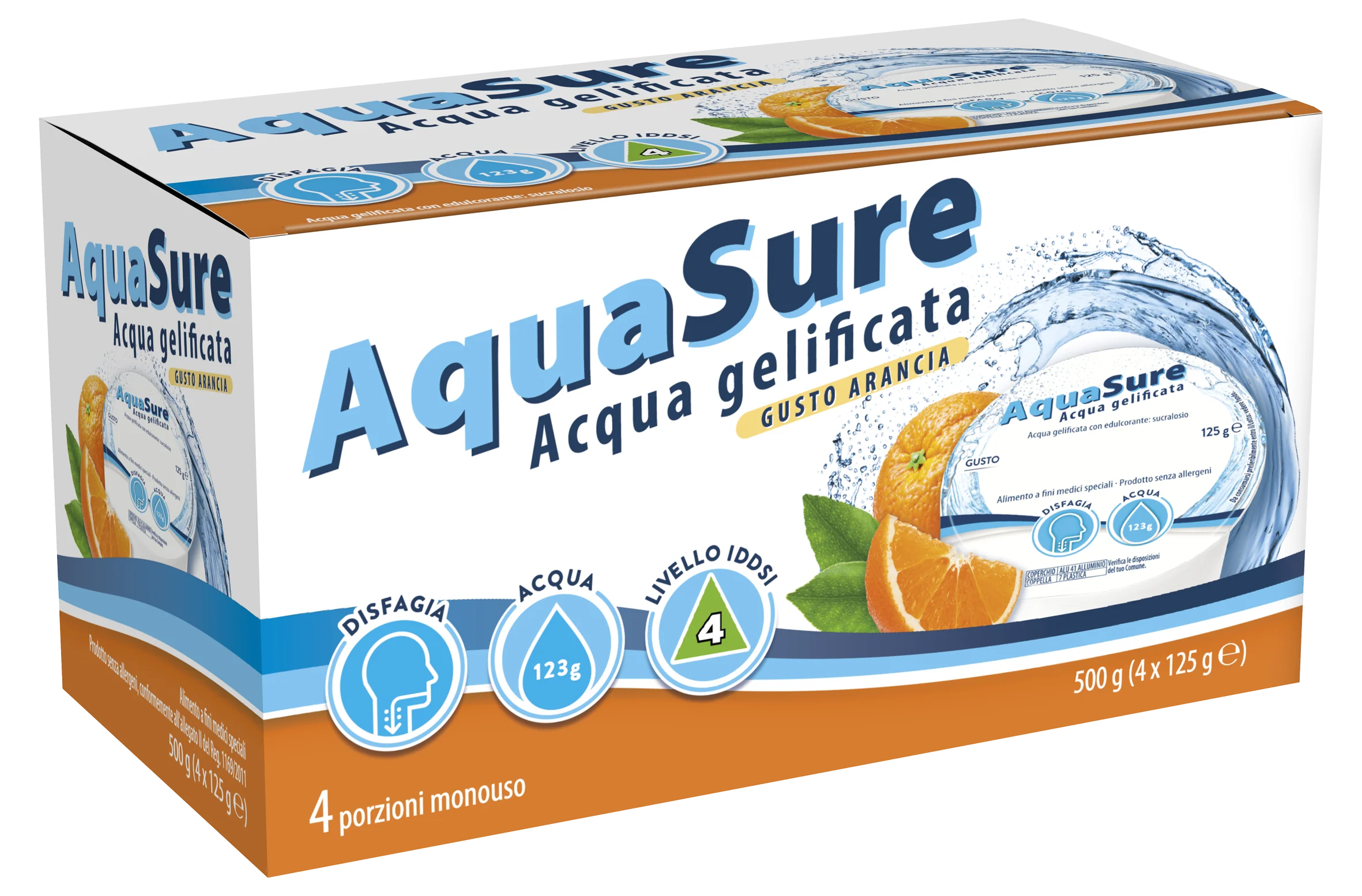 AquaSure Acqua Gelificata gusto Arancia 4x125 g Idratazione